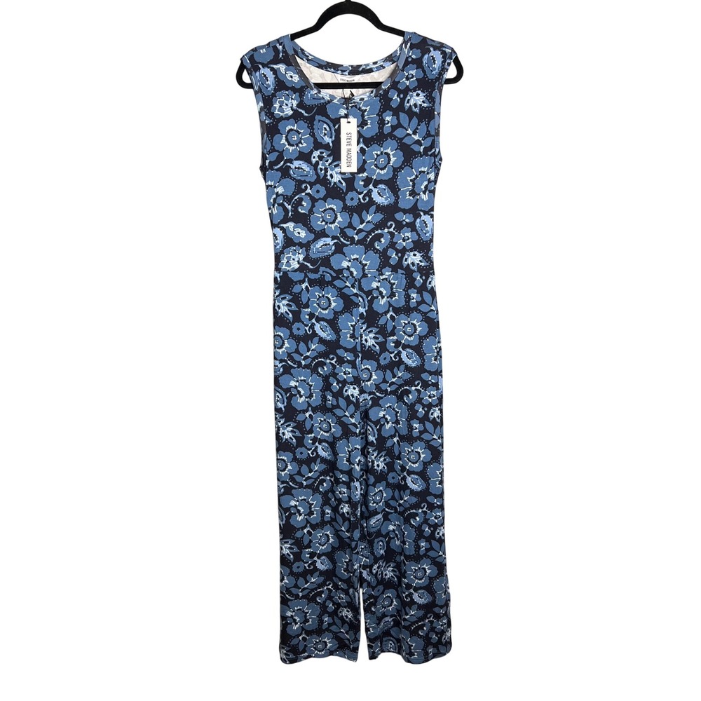 Steve Madden Crop Jumpsuit Sz S Navy Blue Floral Wide Leg‎ Sleeveless Boho NWT
